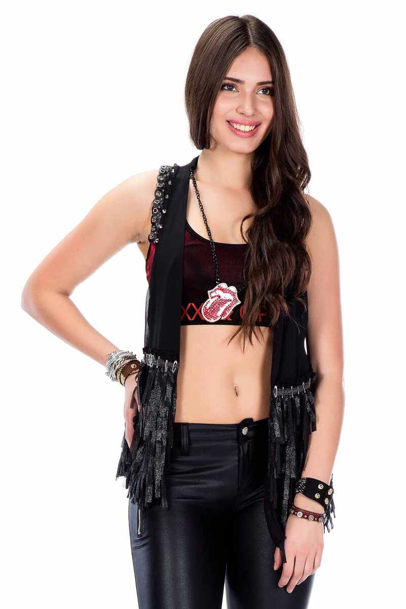 WW109 giubbotto da donna con nappa e ricamo metallico