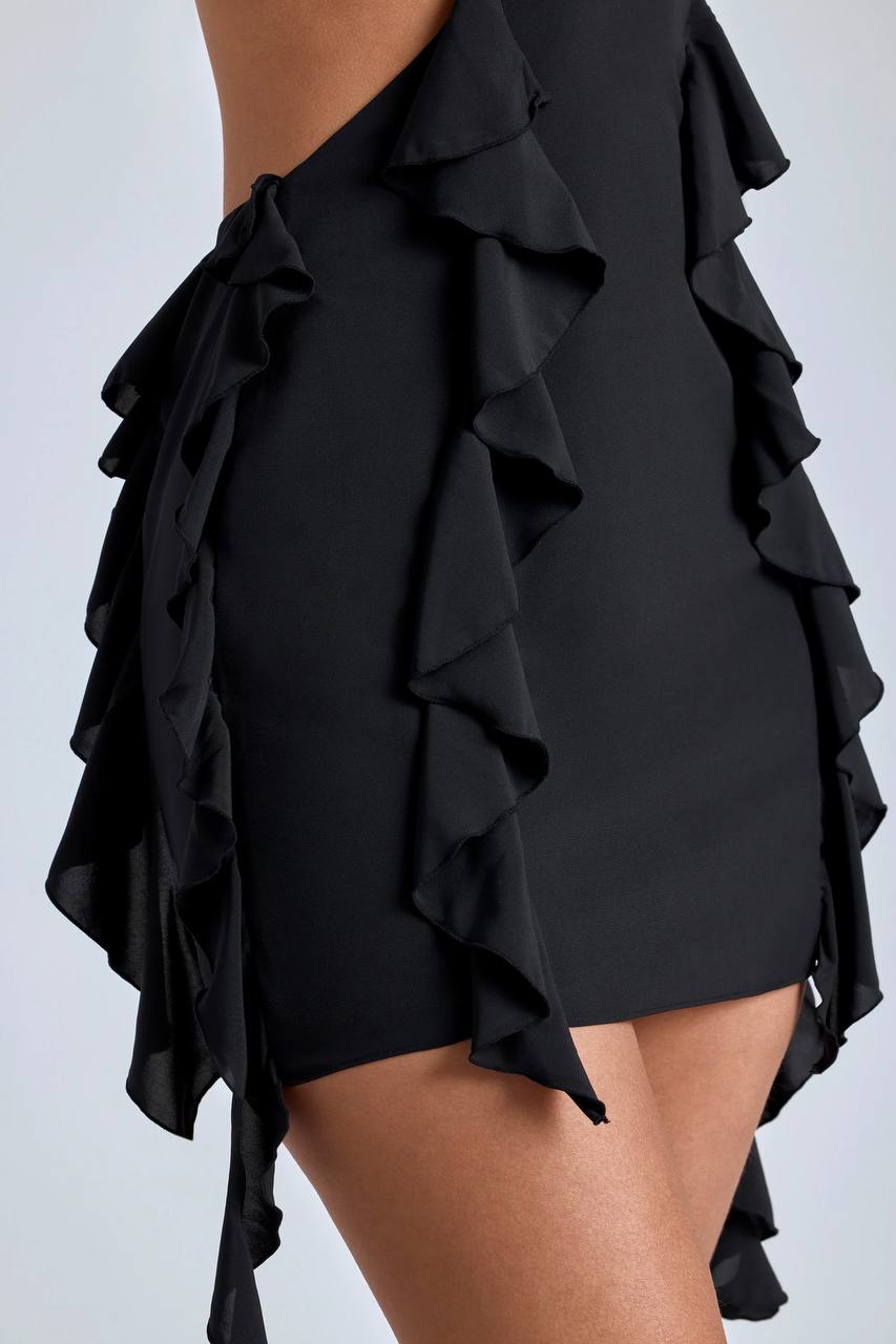 WY168 Letnia sukienka mini z falbanami i głębokim dekoltem