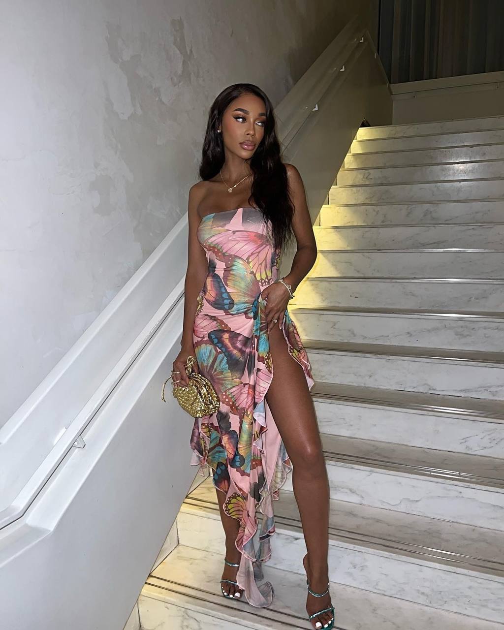 WY170 sukienka damska bez ramiączek z falbanami