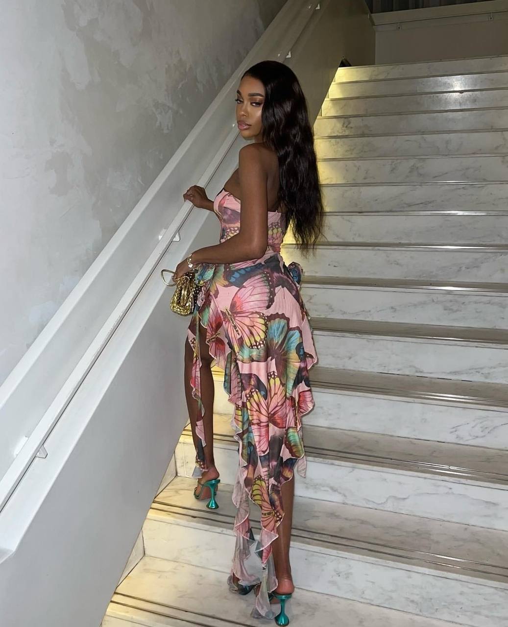 WY170 sukienka damska bez ramiączek z falbanami