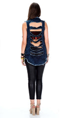 W1106 Women's west shirt with glittering chains