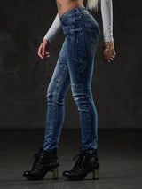 WD502 Damen Slim-Fit-Jeans mit Ziernähten in Straight Fit