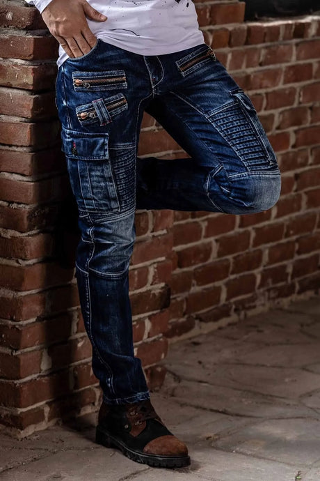 CD798 Jeans de hombre con detalles de cuero