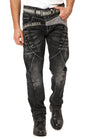 CD917 Heren Jeans – Regular Fit – Zwarte denim met contraststiksels & metalen oogjes
