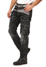 CD917 Heren Jeans – Regular Fit – Zwarte denim met contraststiksels & metalen oogjes
