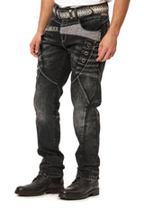 CD917 Heren Jeans – Regular Fit – Zwarte denim met contraststiksels & metalen oogjes
