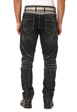 CD917 Heren Jeans – Regular Fit – Zwarte denim met contraststiksels & metalen oogjes
