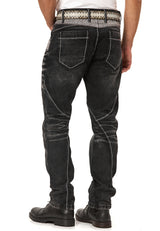 CD917 Heren Jeans – Regular Fit – Zwarte denim met contraststiksels & metalen oogjes
