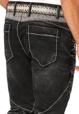 CD917 Heren Jeans – Regular Fit – Zwarte denim met contraststiksels & metalen oogjes
