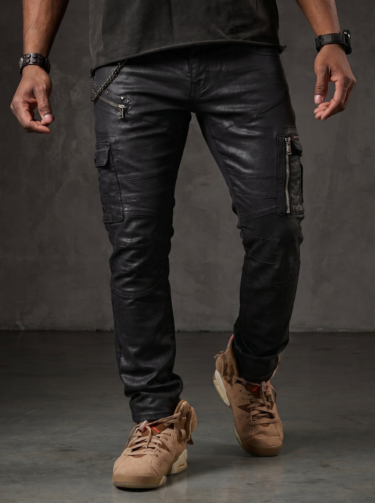 CD405 jeans confortable pour hommes avec des fermetures éclair décoratives cool en coupe droite