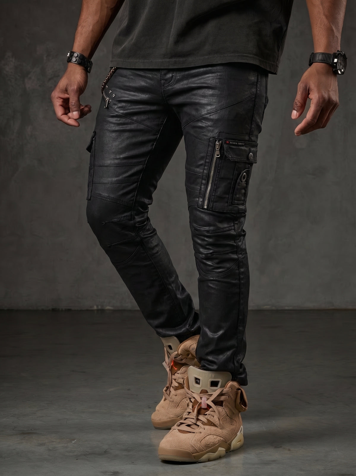 CD405 jeans confortable pour hommes avec des fermetures éclair décoratives cool en coupe droite