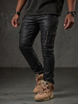 CD405 jeans confortable pour hommes avec des fermetures éclair décoratives cool en coupe droite