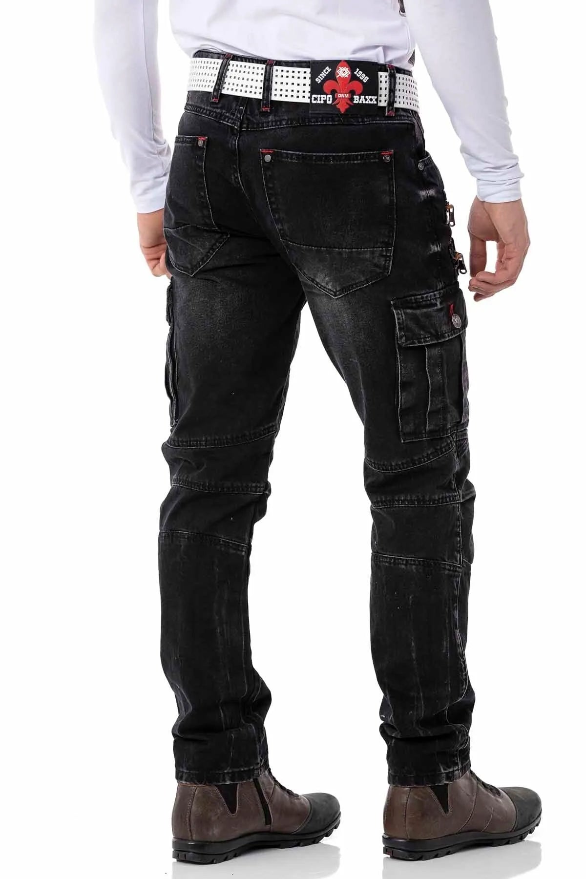 CD798 Men's jeans leisure trousers in biker style with synthetic leather elements