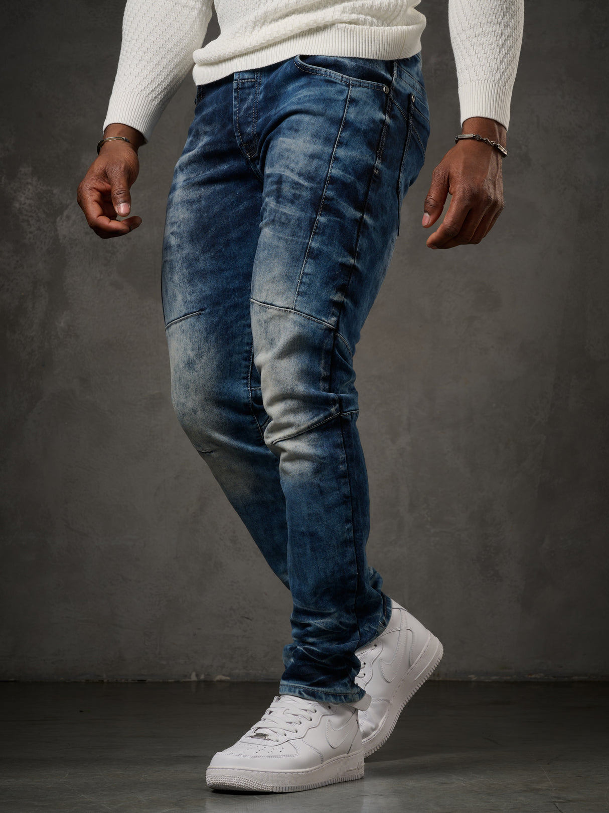 CD286 Herren bequeme Jeans mit cooler Waschung und Ziernähten