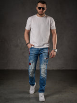 CD847 Herren Designer Jeanshose mit Kontrastfarbenen Details
