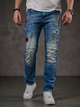 CD847 Herren Designer Jeanshose mit Kontrastfarbenen Details