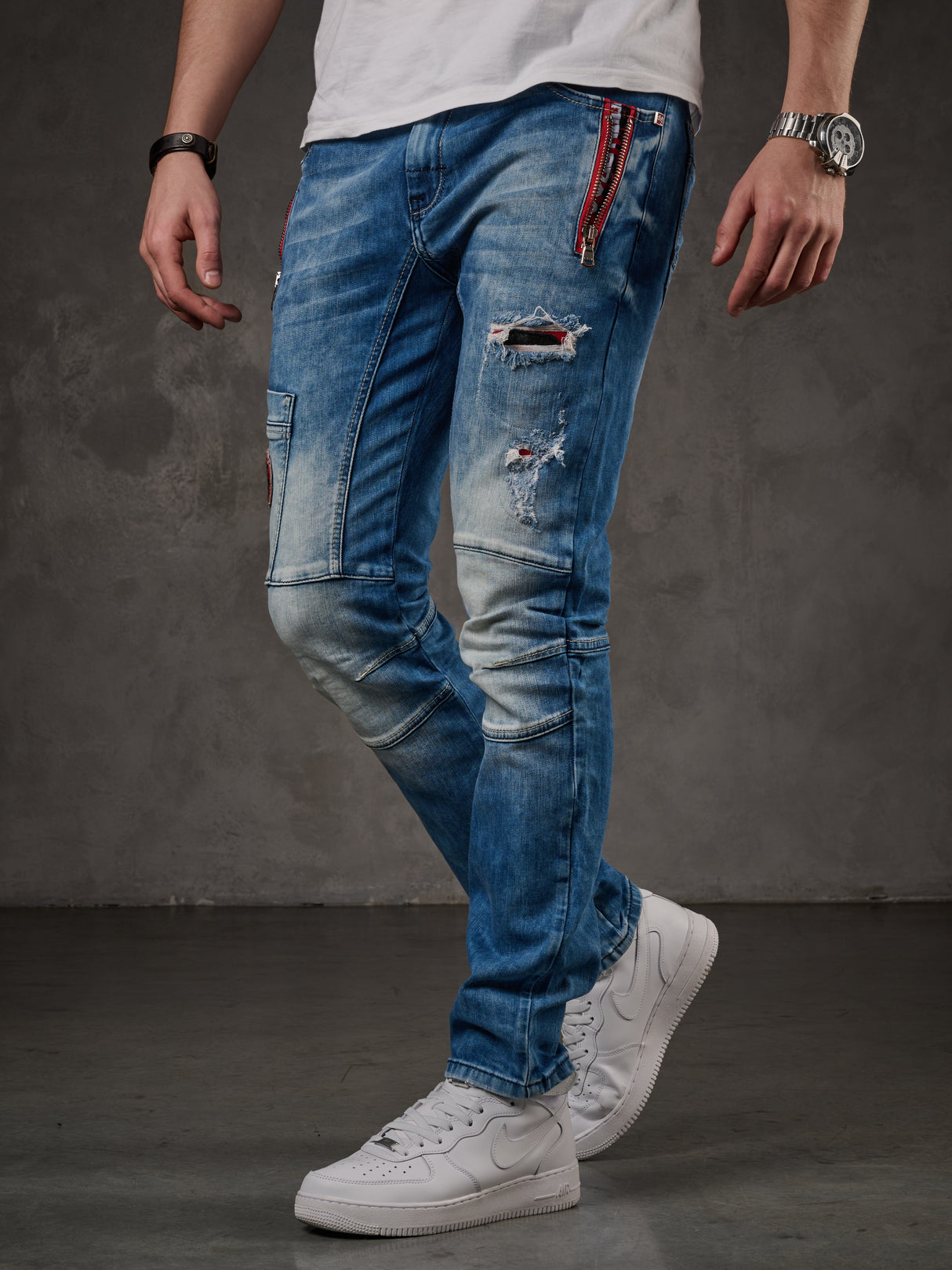CD847 Herren Designer Jeanshose mit Kontrastfarbenen Details