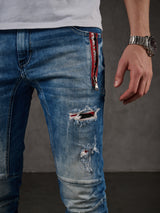 CD847 Herren Designer Jeanshose mit Kontrastfarbenen Details