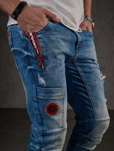 CD847 Herren Designer Jeanshose mit Kontrastfarbenen Details