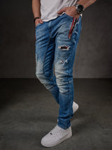 CD847 Herren Designer Jeanshose mit Kontrastfarbenen Details