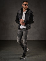 Giacca in denim CJ155, giacca in felpa con cappuccio in look western