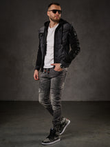 Giacca in denim CJ155, giacca in felpa con cappuccio in look western