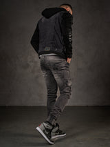 Giacca in denim CJ155, giacca in felpa con cappuccio in look western