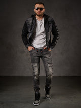 Giacca in denim CJ155, giacca in felpa con cappuccio in look western