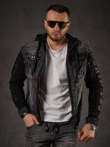 Giacca in denim CJ155, giacca in felpa con cappuccio in look western