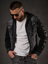 Giacca in denim CJ155, giacca in felpa con cappuccio in look western