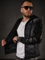 Giacca in denim CJ155, giacca in felpa con cappuccio in look western