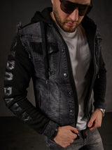 Giacca in denim CJ155, giacca in felpa con cappuccio in look western