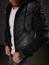 Giacca in denim CJ155, giacca in felpa con cappuccio in look western
