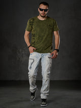 CD272 Herren bequeme Jeans mit bestickten Nähten in Straight Fit