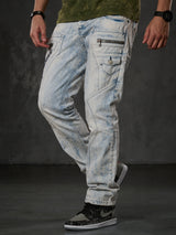 CD272 Herren bequeme Jeans mit bestickten Nähten in Straight Fit