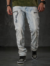 CD272 Herren bequeme Jeans mit bestickten Nähten in Straight Fit