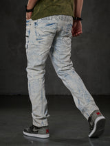 CD272 Herren bequeme Jeans mit bestickten Nähten in Straight Fit