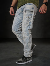 CD272 Herren bequeme Jeans mit bestickten Nähten in Straight Fit