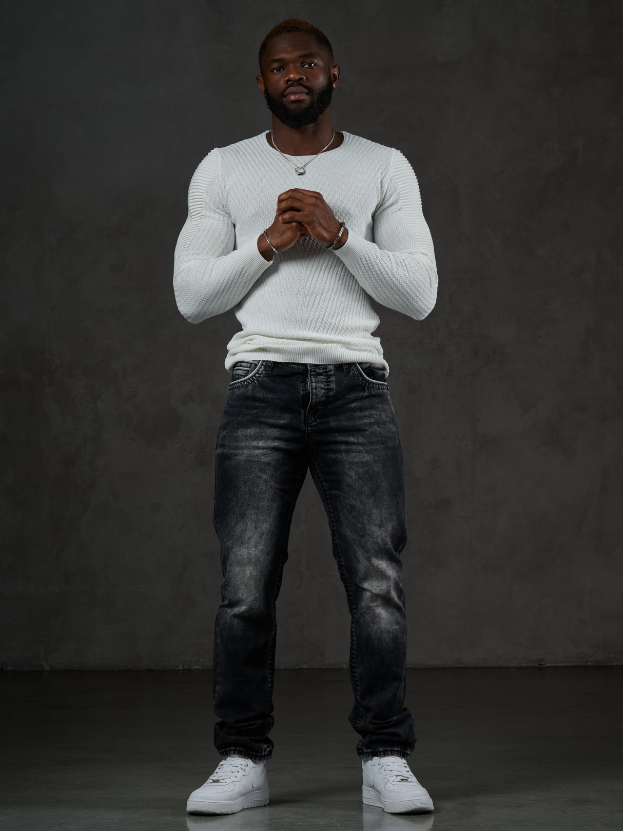CD148 Comfortabele Heren Jeans met Contraststiksels in Straight-Fit