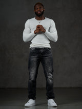 CD148 Comfortabele Heren Jeans met Contraststiksels in Straight-Fit
