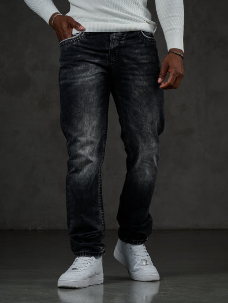 CD148 Herren bequeme Jeans mit Kontrastnähten in Straight Fit