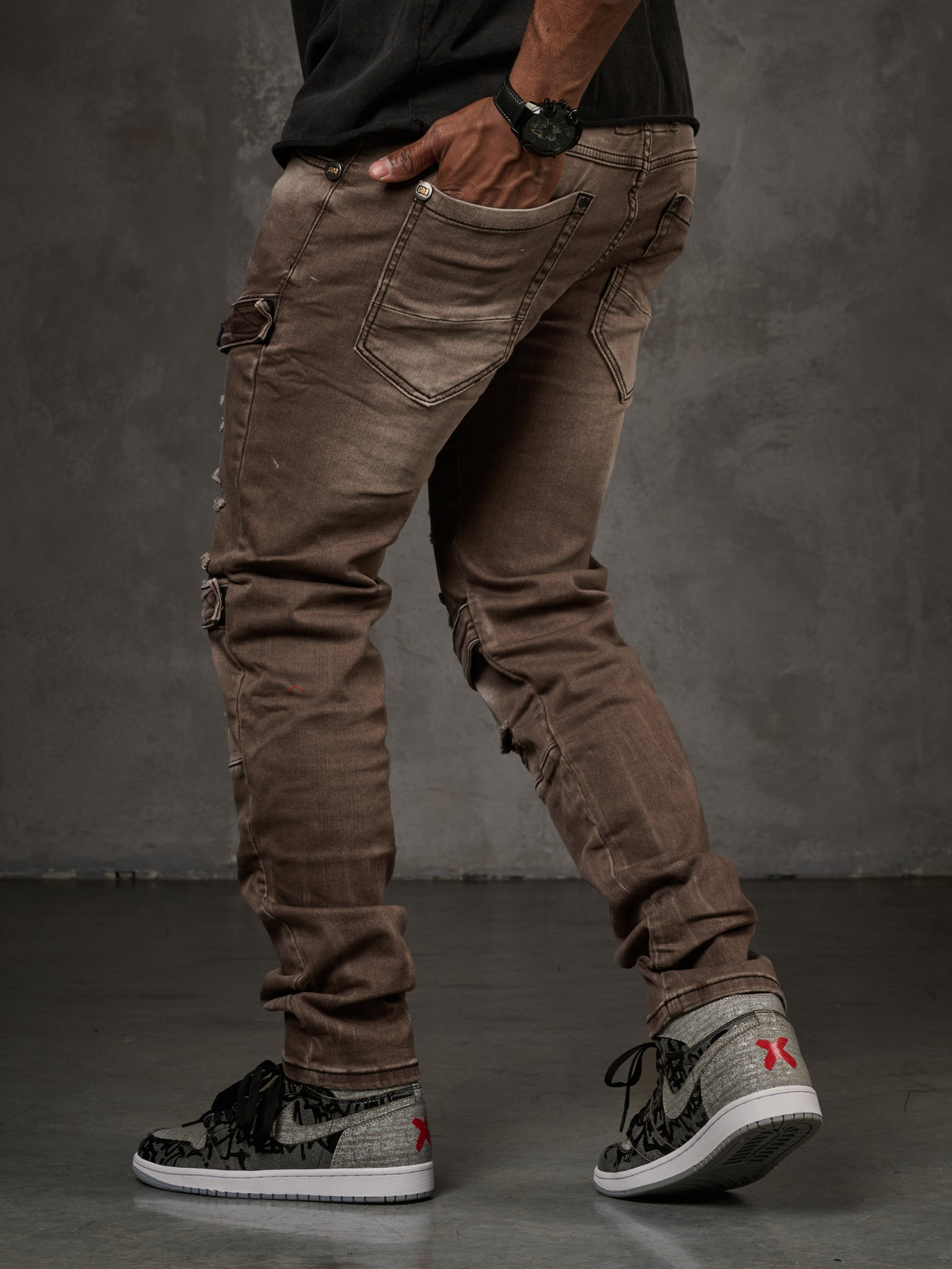 CD555 Herren Slim-Fit-Jeans im modischem Destroyed-Look