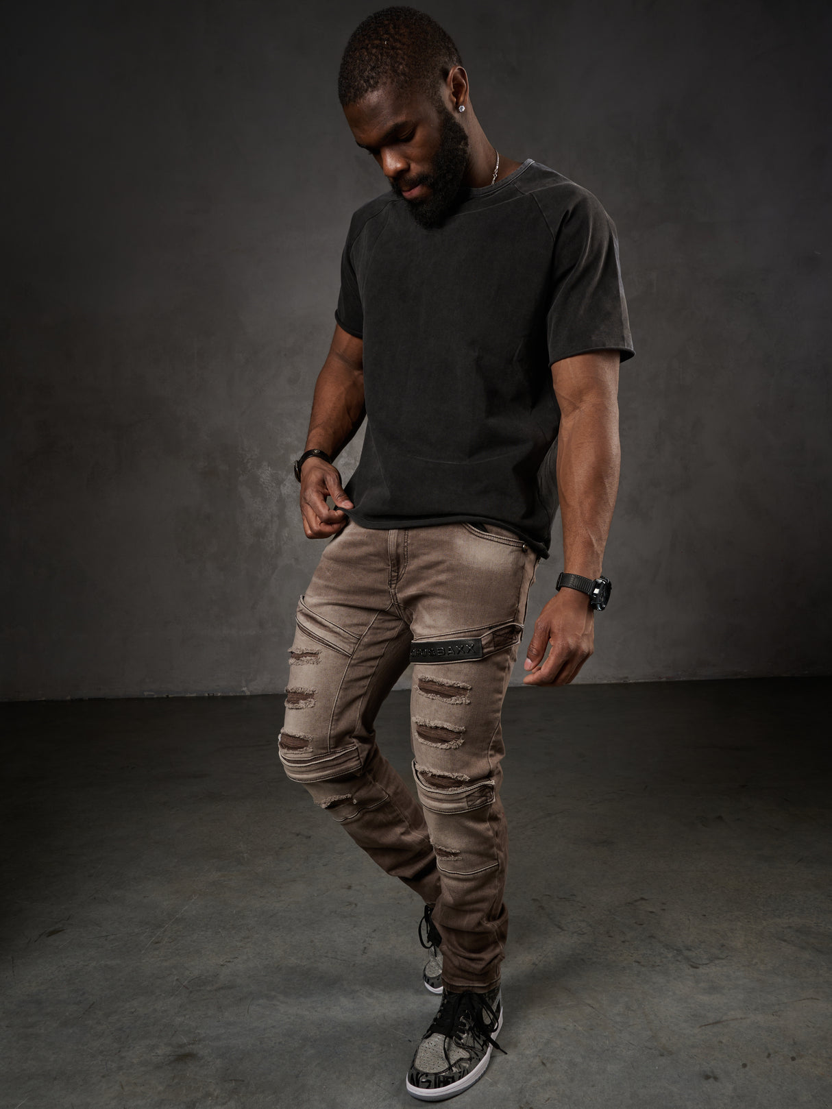 CD555 Herren Slim-Fit-Jeans im modischem Destroyed-Look