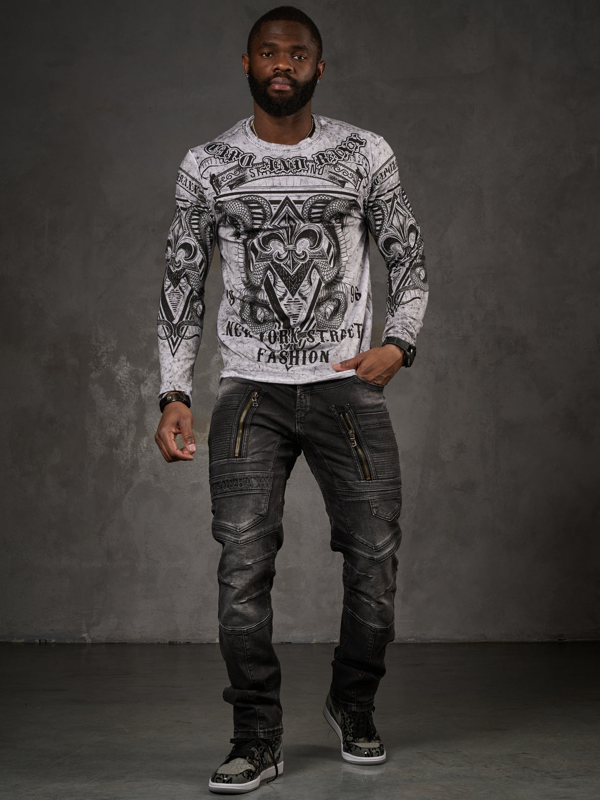 CL449 Herren Langarmshirt mit großem Print