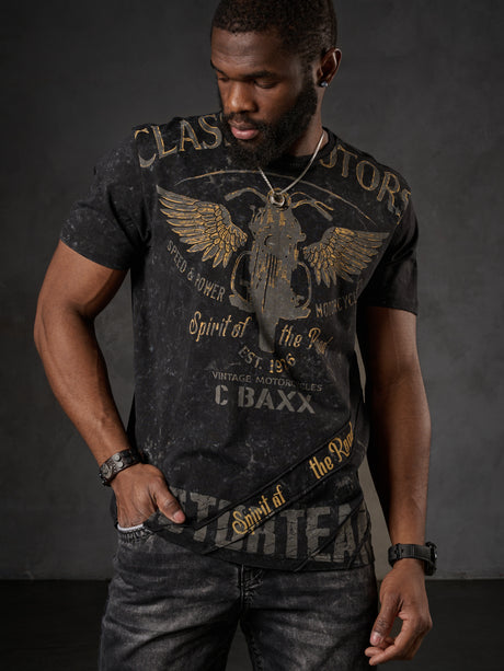 CT706 Men’s T‑Shirt with Vintage Motorcycle Print