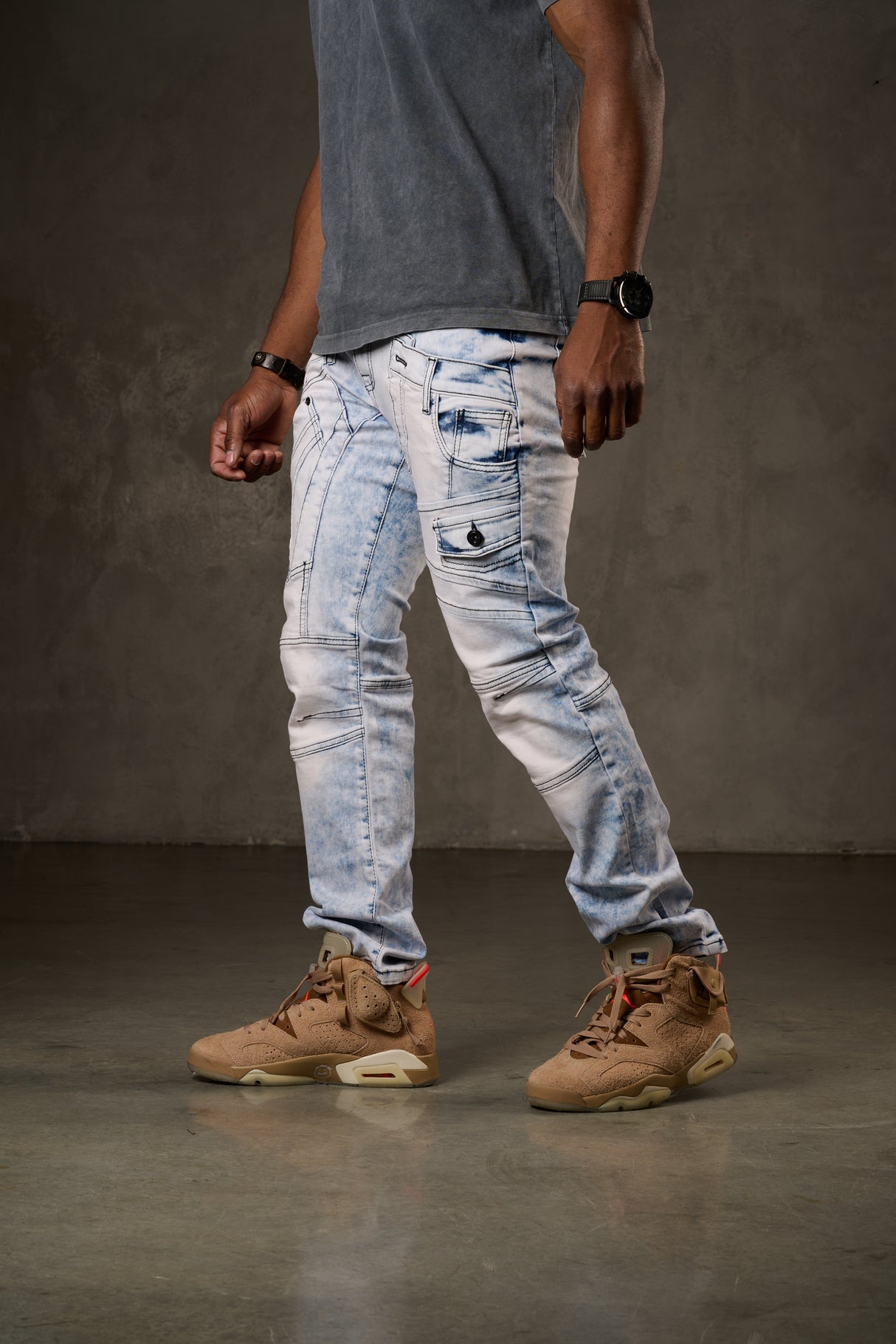 CD598 Herren bequeme Jeans mit coolen Ziernahtelementen