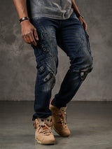 CD440 Hombres delgados-fit-jeans con hebillas de bloqueo en forma recta