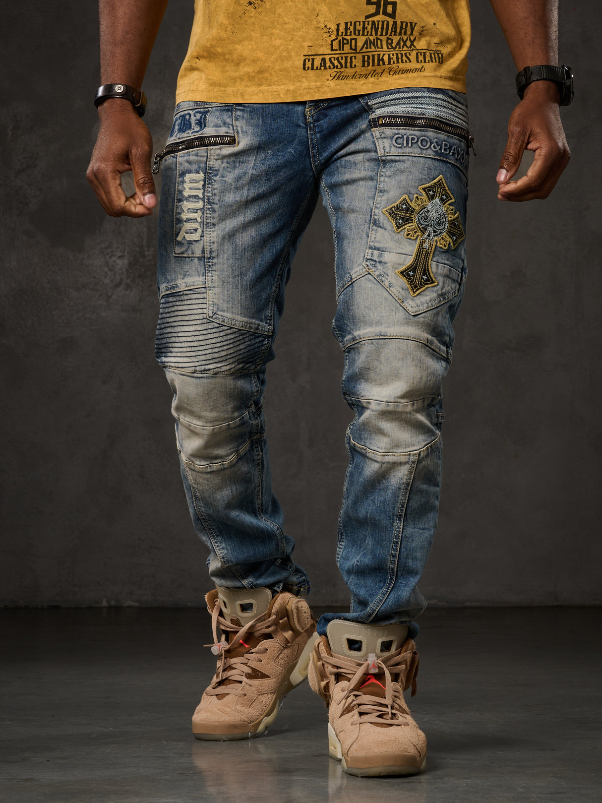 CD293 jeansy w stylu motocyklowym