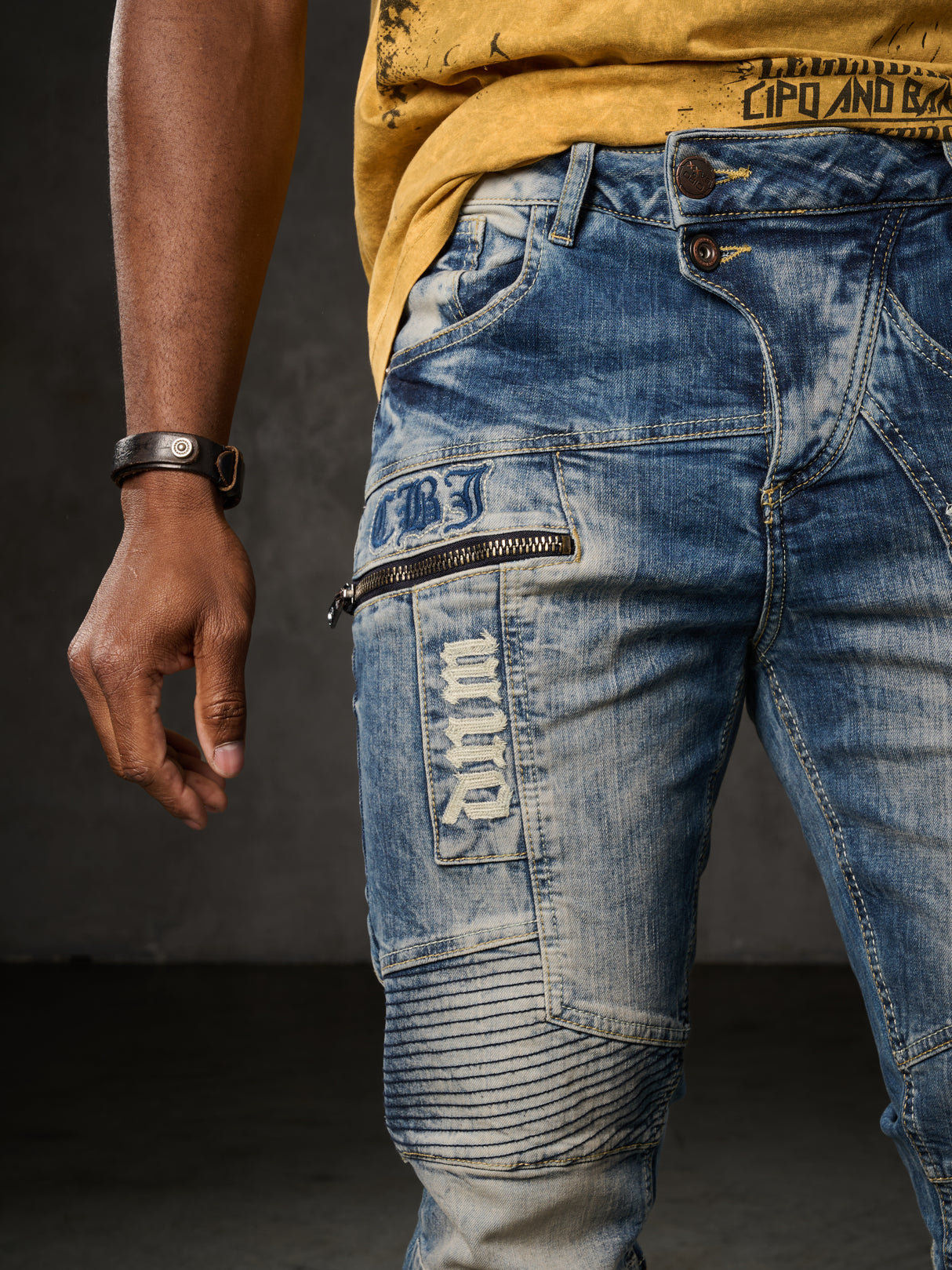 CD293 jeansy w stylu motocyklowym