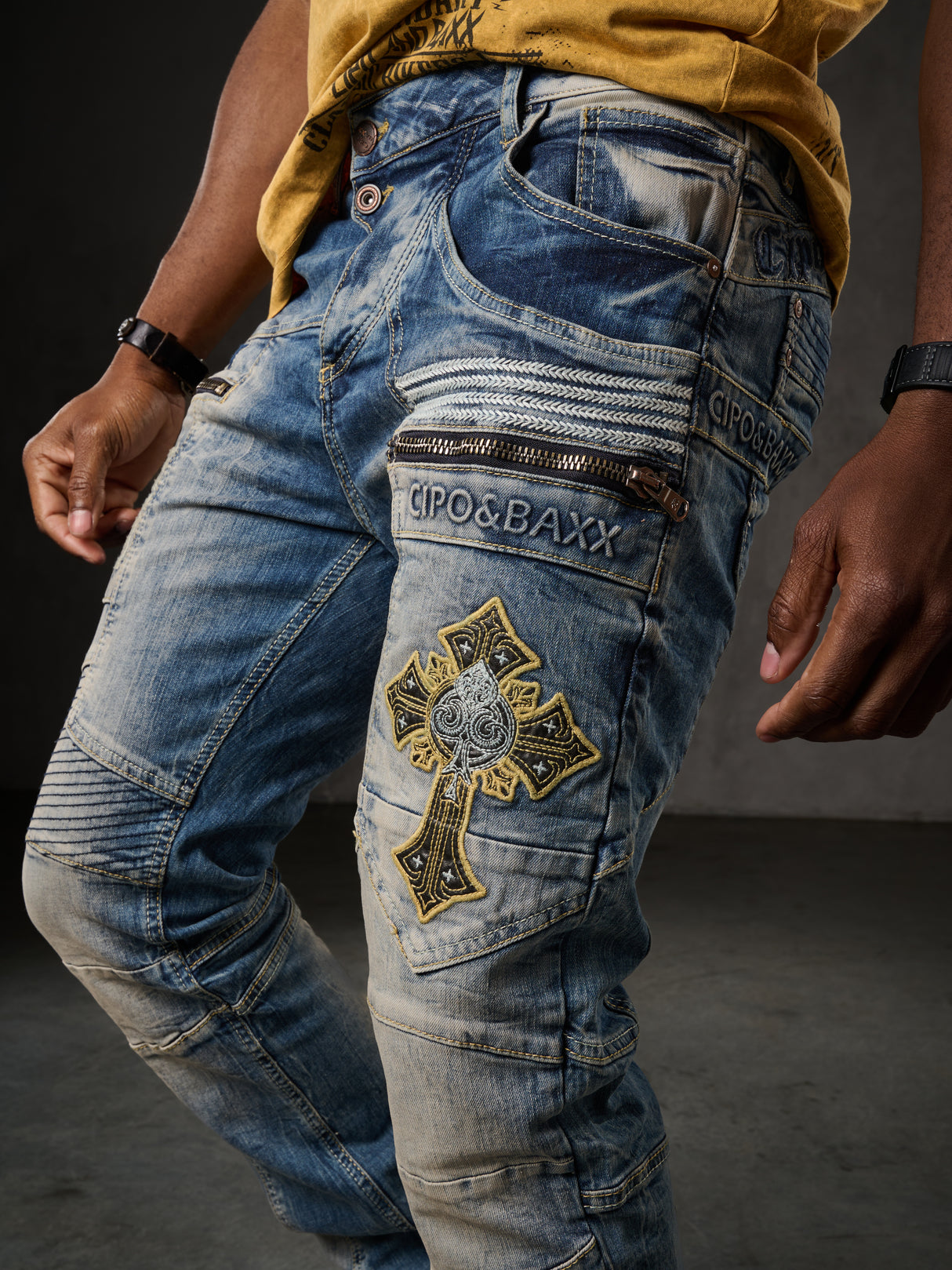 CD293 jeansy w stylu motocyklowym